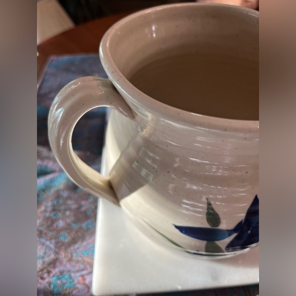 VTG Blue Iris Pottery Pitcher/Vase w Creamy Glaze on Large Ceramic Stoneware - Picture 8 of 13